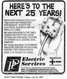 PP Electric Services | Bury Free Press Article from 1987